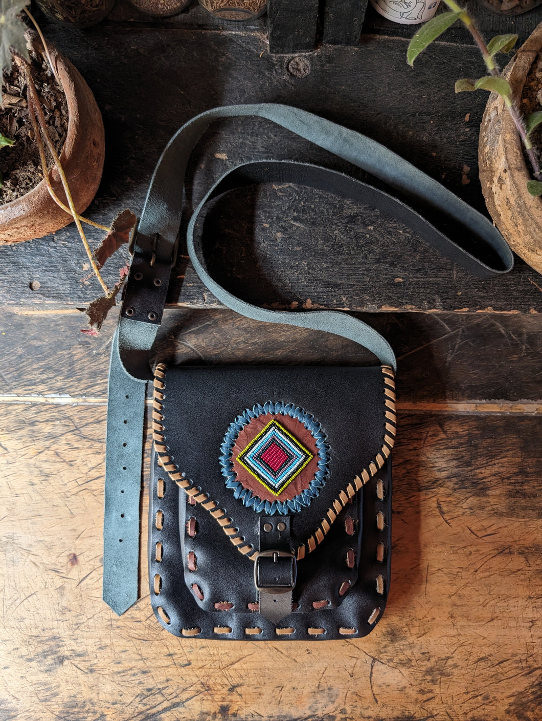 Beaded leather bag #1