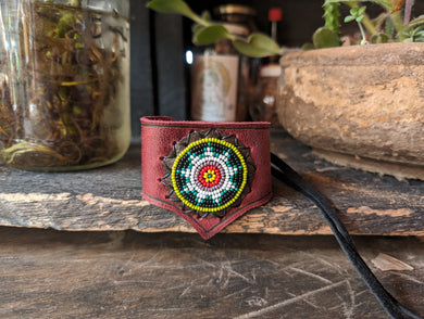 San Pedro Leather Beaded Cuff #1