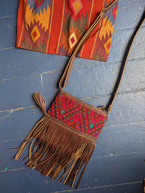 Brown Fringe Huipil Purse 1