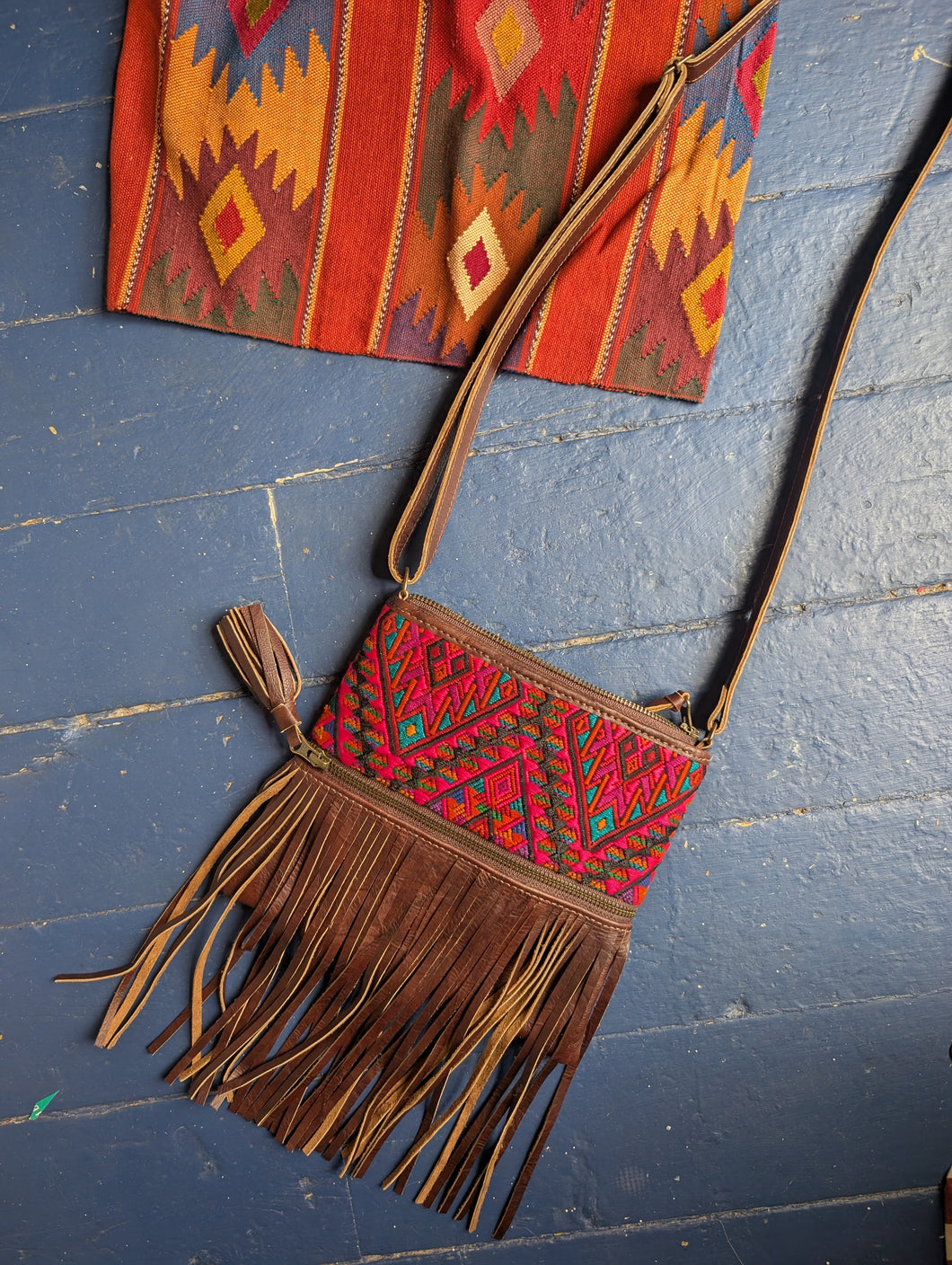 Brown Fringe Huipil Purse 1