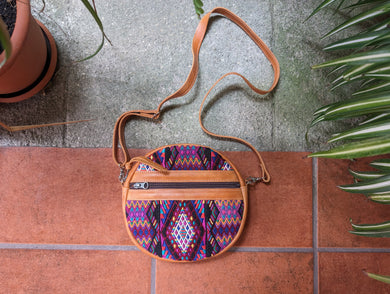 Round Huipil Leather Purse