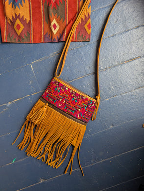 Tan Fringe Huipil Purse 1